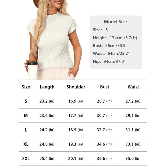 Women's White Cap Sleeve Knit Sweater Top Casual Crew Neck Loose Fit Lightweight - Picture 7 of 7